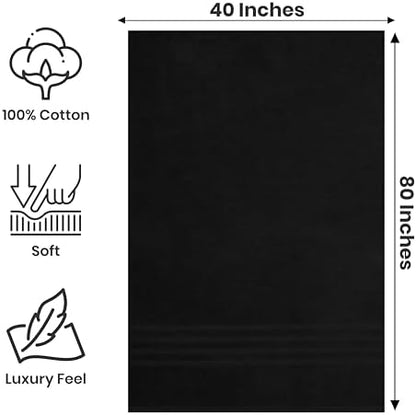 Pack of 2 Jumbo Bath Sheet 40 x 80 Inches, Extra Large Lightweight & Quick Dry Bath Towel, Super Soft & Highly Absorbent – 100% Cotton, Perfect to Wrap Yourself in – Black