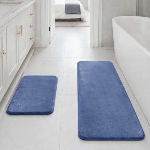 HUXMEYSON Bathroom Rugs Sets 2 Piece, Non-Slip & Quick Dry Bath Mat Set, Ultra Soft Velvet Bath Rugs for Bathroom, Toilet and Shower Floor, Dusty Blue