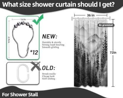 Black and White Stall Shower Curtain, 36X72 in Narrow Small, Forest
