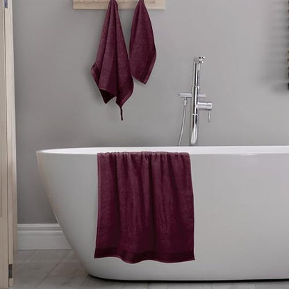 Belizzi Home Ultra Soft 3 Pack Cotton Towel Set, Contains a Bath Towel 28x55 inch, a Hand Towel 16x24 inch & a Wash Coth 12x12 inch, Ideal Everyday use, Compact & Lightweight -Burgundy
