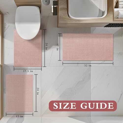 YIHOUSE Bathroom Rugs Thin Bath Mat Sets 3 Pieces Quick Dry,Pink