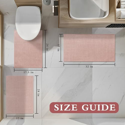 YIHOUSE Bathroom Rugs Thin Bath Mat Sets 3 Pieces Quick Dry,Pink