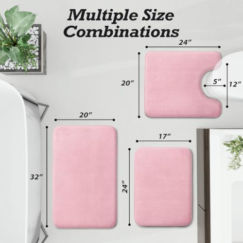 HUXMEYSON Bathroom Rugs Sets 3 Piece, Non-Slip & Quick Dry Bath Mat Set, Ultra Soft Velvet Bath Rugs for Bathroom, Toilet and Shower Floor, Rose Pink