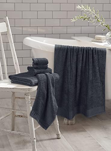 GLAMBURG 100% Cotton Ultra Soft 6 Pack Towel Set, Contains 2 Bath Towels 28x55 Inches, 2 Hand Towels 16x24 Inches & 2 Wash Coths 12x12 Inches, Compact Absorbent Lightweight & Quickdry - Charcoal Grey