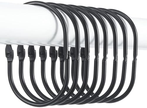 Goowin Shower Curtain Rings, Metal Black Shower Curtain Hooks, Oval Snap Shower Rings for Curtain, Shower Curtain Rings Rust Proof, Glide Smoothly Shower Hooks for Shower Curtain Rod (Black)