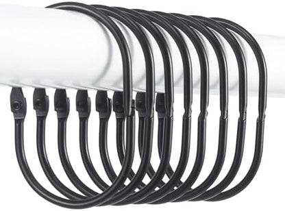 Goowin Shower Curtain Rings, Metal Black Shower Curtain Hooks, Oval Snap Shower Rings for Curtain, Shower Curtain Rings Rust Proof, Glide Smoothly Shower Hooks for Shower Curtain Rod (Black)