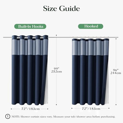 Dynamene Navy Blue Hook Free Waffle Shower Curtain & Snap-in Liner,72x99