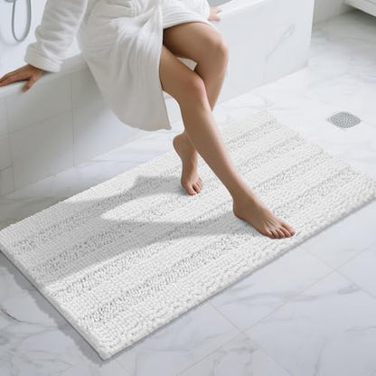 Yimobra Bathroom Runner Rugs 55"x24", Non Slip and Absorbent Bath Mat, Super Soft Water Absorbent Hallway Carpet, Machine Washable Rug for Vanity Tub Shower, White