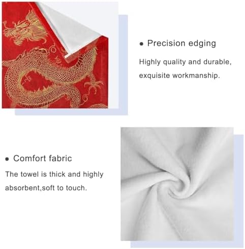 Naanle Magic Cool Dragon Asian Fire Red Soft Luxury Decorative 3 Pieces Towels Set, 1 Bath Towel+1 Hand Towel+1 Washcloth, Multipurpose for Bathroom, Hotel, Gym, Spa and Kitchen