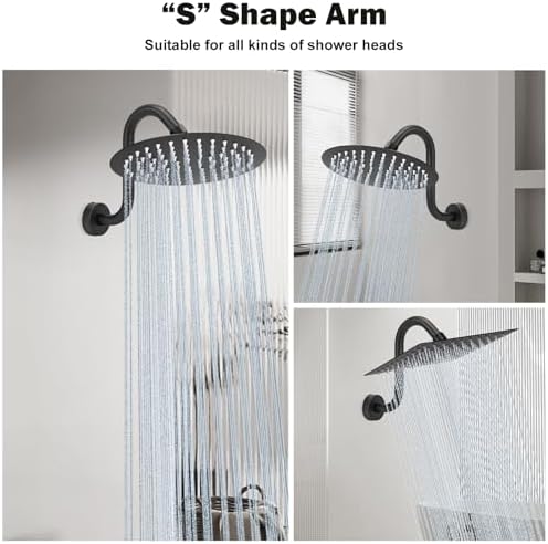 NearMoon S Shaped Shower Head Riser Arm, Shower Extender Arm with Flange, Standard 1/2" Connection- Bathroom Accessory (8 Inch, Matte Black)