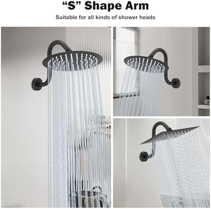 NearMoon S Shaped Shower Head Riser Arm, Shower Extender Arm with Flange, Standard 1/2" Connection- Bathroom Accessory (8 Inch, Matte Black)