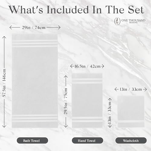 Premium Staple Cotton Bathroom Towel Set - White 600 GSM 6-Piece Luxury Bath Towel Set 3 Stripe - 2 Bath Towels, 2 Hand Towels & 2 Washclothes Set - High Absorbent & Quick Dry for Gym, Spa, Hotel