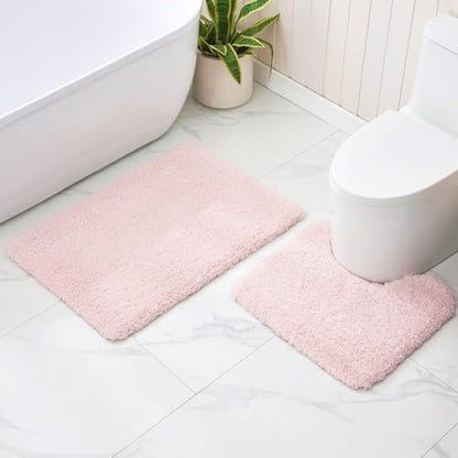 Disolla Toilet Rug 22x24 Non Slip Fluffy Toilet Floor Mat U Shaped Washable Bathroom Contour Rug for Toilet Absorbent Thick Toilet Carpet, Sakura Pink