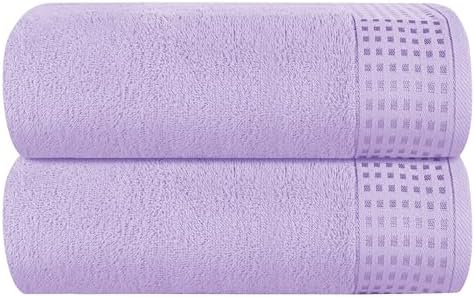 GLAMBURG 100% Cotton Oversized 2 Pack Bath Sheets 35x70, Ultra Soft Highly Absorbant Compact Quickdry & Lightweight Large Bath Sheet Set, Ideal for Gym Travel Camp Pool - Purple