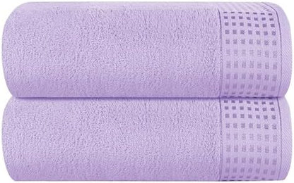 GLAMBURG 100% Cotton Oversized 2 Pack Bath Sheets 35x70, Ultra Soft Highly Absorbant Compact Quickdry & Lightweight Large Bath Sheet Set, Ideal for Gym Travel Camp Pool - Purple