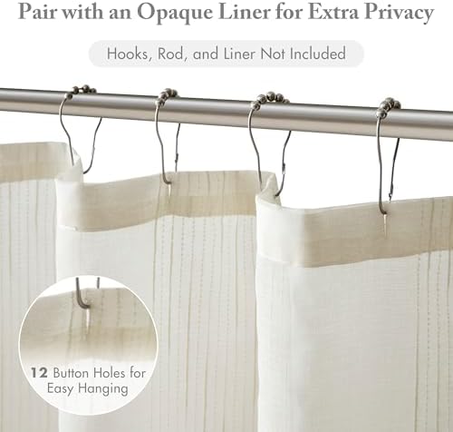 Madison Park Anna Extra Long Shower Curtain for Bathroom, 72 x 84, Ivory