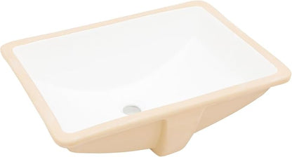 White Ceramic 22"x15" Undermount Bathroom Lavatory Sink | Rectangle under counter white bathroom vessel vanity sink for bathroom