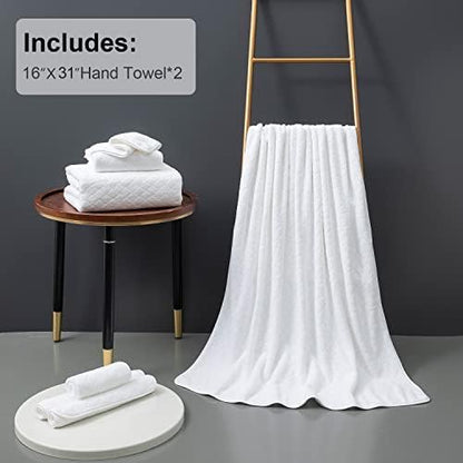 Ycosy 2 Pack Hand Towels Set 16"x31",White Towel Set for Bathroom,Quick Dry Thick and Highly Absorbent Hand Towel,Ultra Soft Microfibers Premium Towel Set for Bathroom Hotel,Spa,Gym