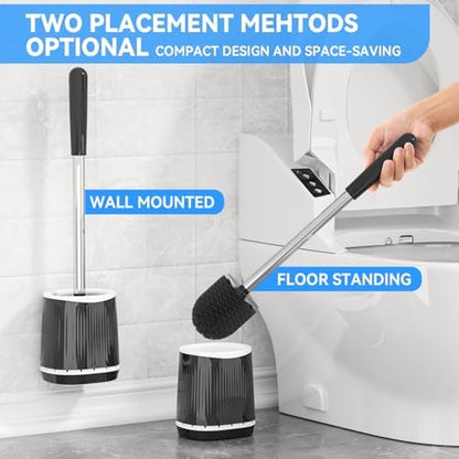 TRENTI Toilet Brush and Holder Set - Bristles Bowl Brush Head with Ventilated Holder, Wall Mounted Compact Set for Bathroom Deep Cleaning