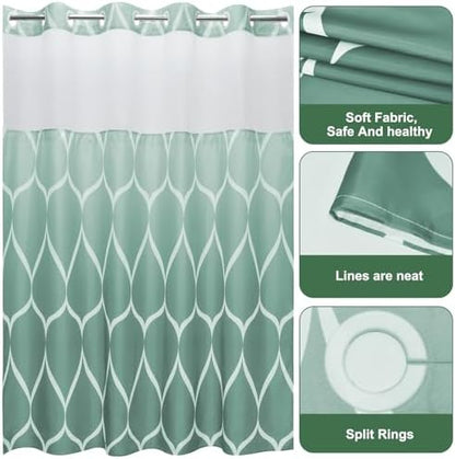 Yiatn Ombre Teal Shower Curtain with Snap-in Liner, 71 x 74 Inch