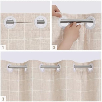 MitoVilla No Hooks Needed Boho Farmhouse Shower Curtain with Snap-in Liner, Cotton Linen Fabric Shower Curtains with Tassels for Rustic Neutral Bathroom Decor, Beige/Cream, 72 x 74