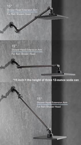 15 Inch Extra Long Adjustable Shower Head Extension Arm With Locking Set Screw, Singing Rain 304 Stainless Steel Angle Height Adjustable, G1/2 Universal Connector Compatible (Oil Rubber Bronze)