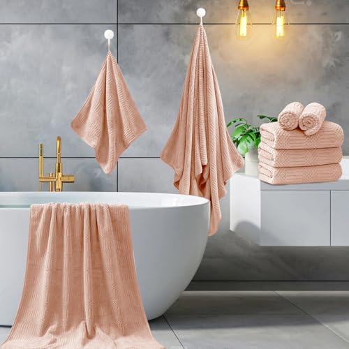 8 Piece Bath Towel Set-2 Oversized Bath Sheets(35"x70"),2 Hand Towels,4 Washcloths-Extra Large Microfiber Towel Sets,Less Lint Highly Absorbent & Quick Dry Bath Towels for Bathroom Gym Pool,Orange