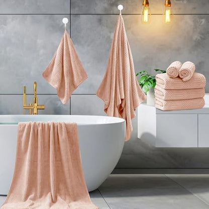8 Piece Bath Towel Set-2 Oversized Bath Sheets(35"x70"),2 Hand Towels,4 Washcloths-Extra Large Microfiber Towel Sets,Less Lint Highly Absorbent & Quick Dry Bath Towels for Bathroom Gym Pool,Orange