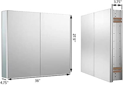 Sunrosa Aluminum Bathroom Medicine Cabinet with Mirror, 36"27.5", Wall-mountable and Recessed-in, 2 Doors Cabinet Organizer