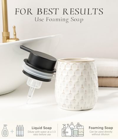 Bathroom Accessory Set 4PCS, Ceramic Bathroom Accessories Set, Foaming Soap Dispenser Set Complete, White Honeycomb Design, Home Apartment Modern Bath Decor Vanity Countertop, ANTIS'S HOME