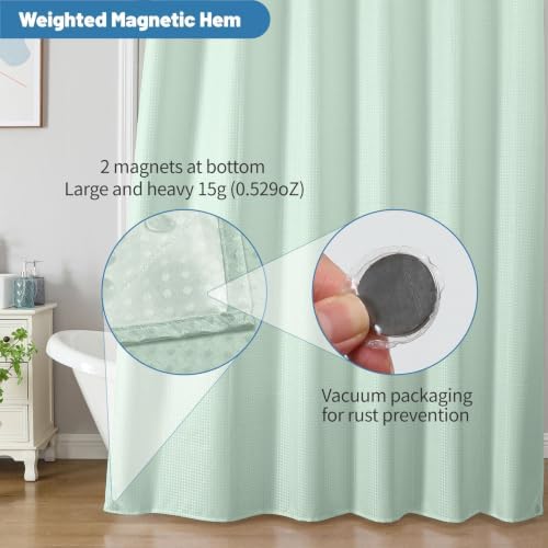 2-in-1 Waterproof Fabric Shower Curtain - No Separate Liner Needed, Hotel-Style Waffle Weave, Effortless Cleaning & Washable Bathroom Shower Curtain Set,72Wx72H,Mint Green
