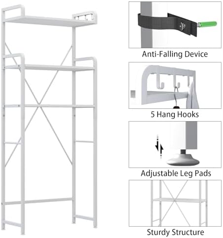 Huhote Over The Toilet Storage Rack with 3-Tier Bathroom Shelves, Space Saver Toilet Shelf, Bathroom Storage Organizer with Hooks for Over Toilet Storage and Shelf (White)
