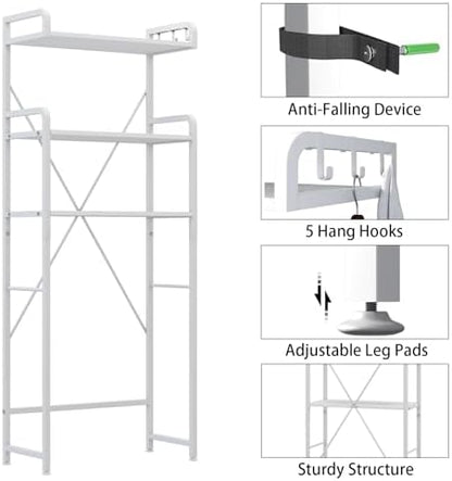 Huhote Over The Toilet Storage Rack with 3-Tier Bathroom Shelves, Space Saver Toilet Shelf, Bathroom Storage Organizer with Hooks for Over Toilet Storage and Shelf (White)