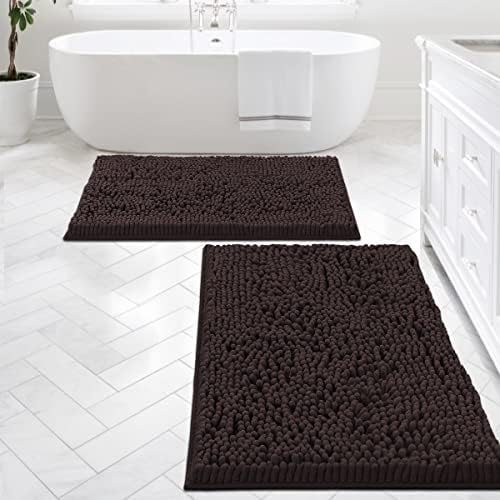 H.VERSAILTEX Bathroom Rugs Bath Mats for Non Slip Luxury Chenille Extra Soft Absorbent Shaggy Mat Washable Fast Dry Sets 2 Piece (Chocolate, 24'' x 36''/20'' 32'')