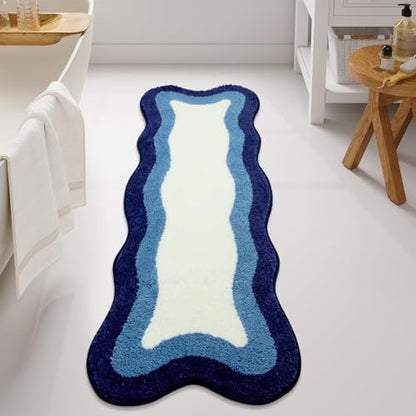 HAOCOO Luxury Soft Long Bathroom Rugs, 24x59 Inch Irregular Shape Non-Slip Boho Bath Rug, Microfiber Absorbent Washable Rugs for Bathroom Bedside Sink Tub Shower