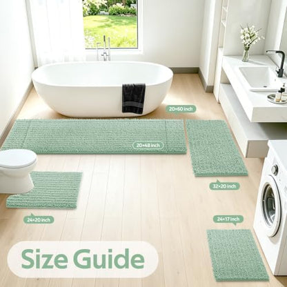 ACCUMTEK Upgrade Luxury 2 Piece Sage Green Toilet Bathroom Rug Mat 32"x20"+24"x17", Ultra Soft Thick Absorbent Bath Mats, Non Slip Chenille Toilet Mat for Bathroom, Bedroom, Kitchen, Shower, Tub