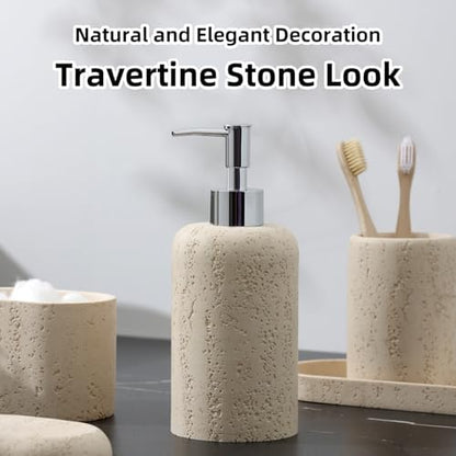 Bathroom Accessories Set, 5PCS, Travertine Stone Look, Yellow