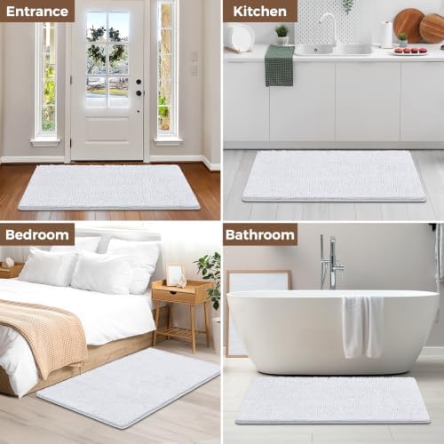 Bcoimo 48x30 Chenille Bath Mat – Non-Slip with Backing Bath Rug Ultra-Absorbent and Machine Washable Bathroom Mat Quick-Dry Design. Ideal for Bathroom Shower and Tub Areas