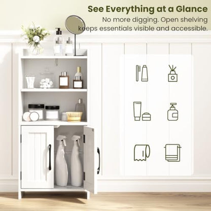 Small Bathroom Storage Cabinet with 2 Doors & Shelf, Line White