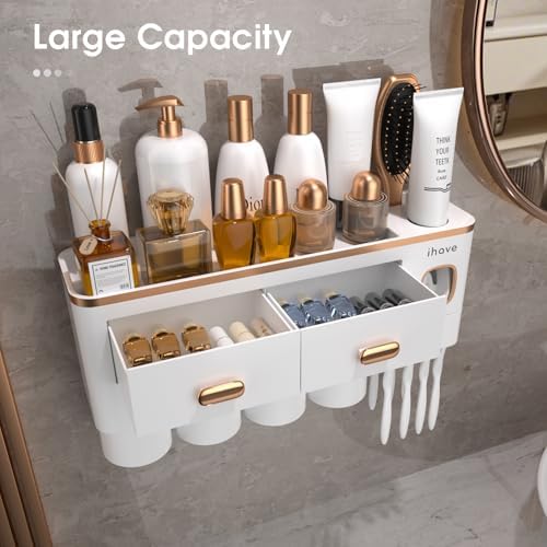iHave Toothbrush Holders Bathrooms Wall Mount Toothpaste Dispenser & 4 Cups