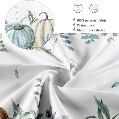 Blue Pumpkin Shower Curtain, 72 x 84 Inch Watercolor White Pumpkin Eucalyptus Bathroom Curtain, Fall Farmhouse Bath Curtain for Tub Shower Decor, Multiple Sizes