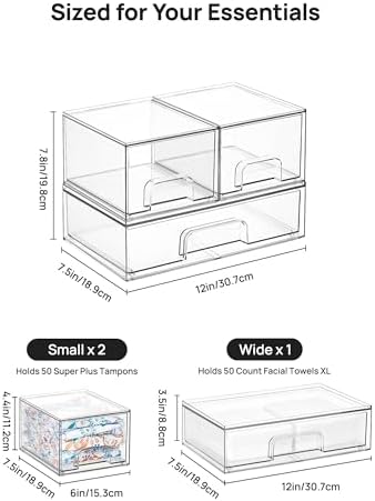 Vtopmart Clear Stackable Storage Drawers Set of 5, Plastic Organizer Bins