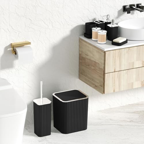 XLHOMO Bathroom Accessories Set - Gorgeous Bathroom Set, 10PC Black Bathroom Accessory Set, Toilet Brush, Trash Can, Qtip Holder & Soap Dispenser