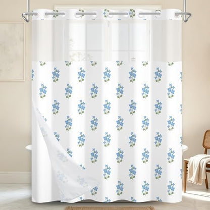 No Hook Shower Curtain with Snap in Liner 71x74 Inch