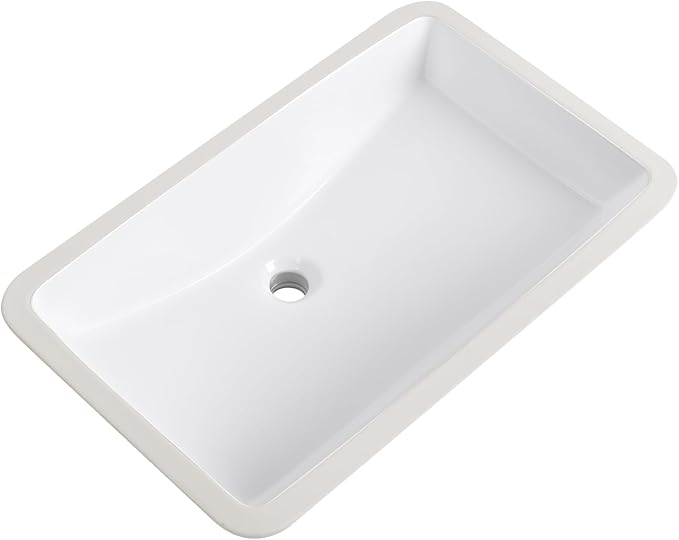 Undermount Bathroom Sink 27x17 Inch Small Bathroom Sink White Porcelain Ceramic Bathroom Under Counter Lavatory Vanity Sink Basin Rectangular Undermount Sinks with Overflow