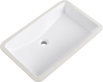 Undermount Bathroom Sink 27x17 Inch Small Bathroom Sink White Porcelain Ceramic Bathroom Under Counter Lavatory Vanity Sink Basin Rectangular Undermount Sinks with Overflow