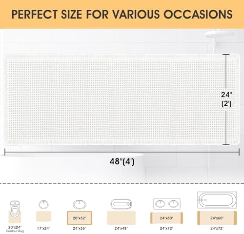 IM HOME Waffle Bath Mat White 4'x2', Boho Woven Modern Bath Mat Rugs, Absorbent Non Slip Bathroom Rugs, Soft Washable Bath Rugs with Tassels for Bathroom, Bedroom, Kitchen, Shower, Tub