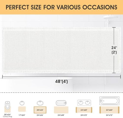 IM HOME Waffle Bath Mat White 4'x2', Boho Woven Modern Bath Mat Rugs, Absorbent Non Slip Bathroom Rugs, Soft Washable Bath Rugs with Tassels for Bathroom, Bedroom, Kitchen, Shower, Tub