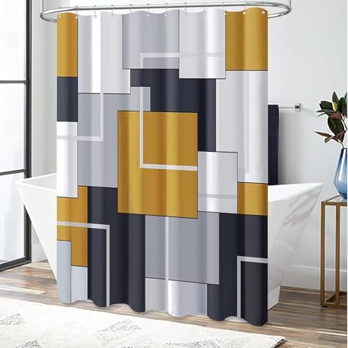BTTN 72 x 84 Tall Modern Geometric Waterproof Fabric Shower Curtain, Gold
