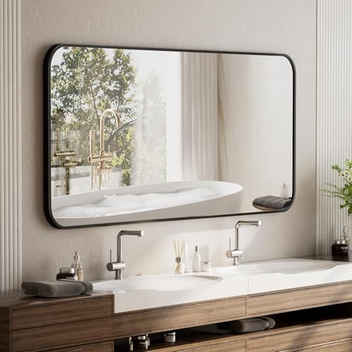 BEAUTYPEAK 30x40 Black Metal Frame Rectangle Vanity Mirror,Rounded Corners